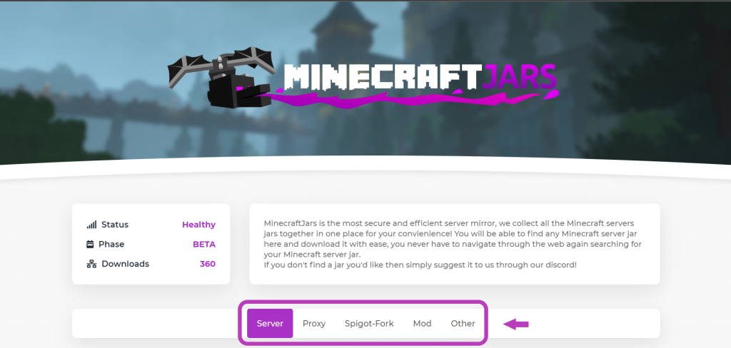 categories of jar files on minecraftjars