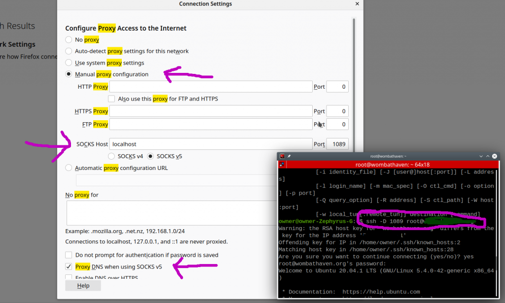 SSH-SOCKS5 Proxy setup