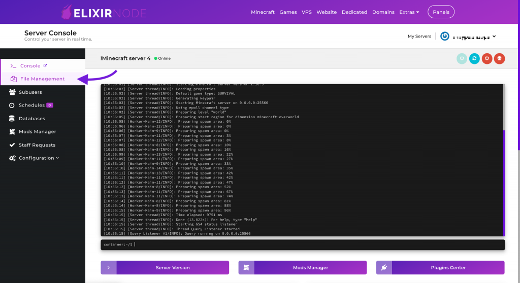 game panel file management button