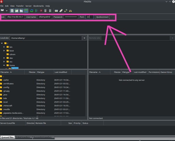 filezilla sftp connection