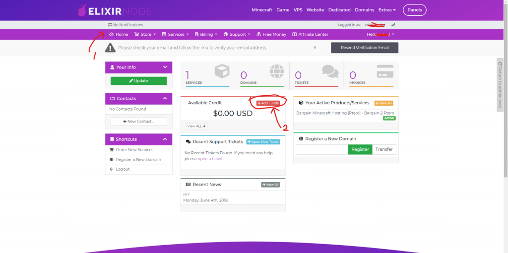 elixirnode client area dashboard